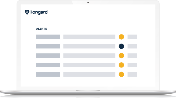 Abstract image representing Liongard's actionable alerts user interface on a laptop screen.