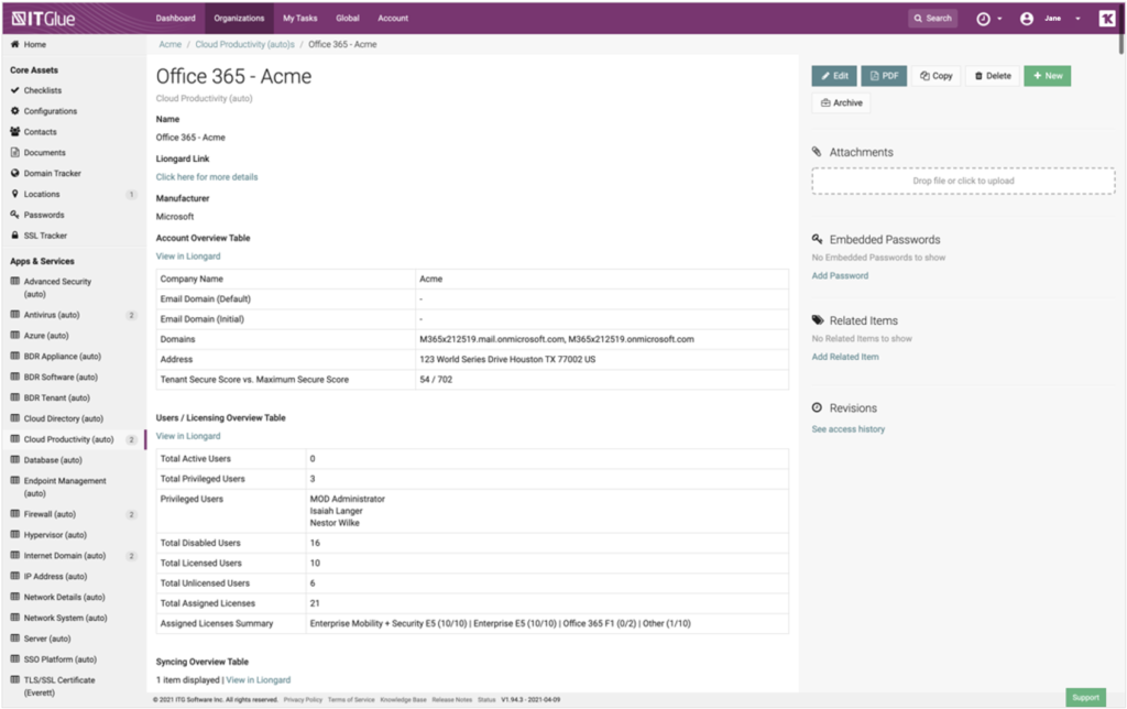 IT Glue Flexible Assets in Tables