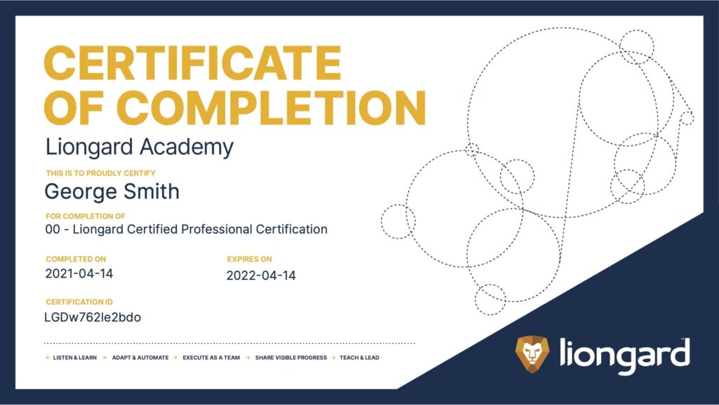 Sample Liongard Academy Certificate of Completion