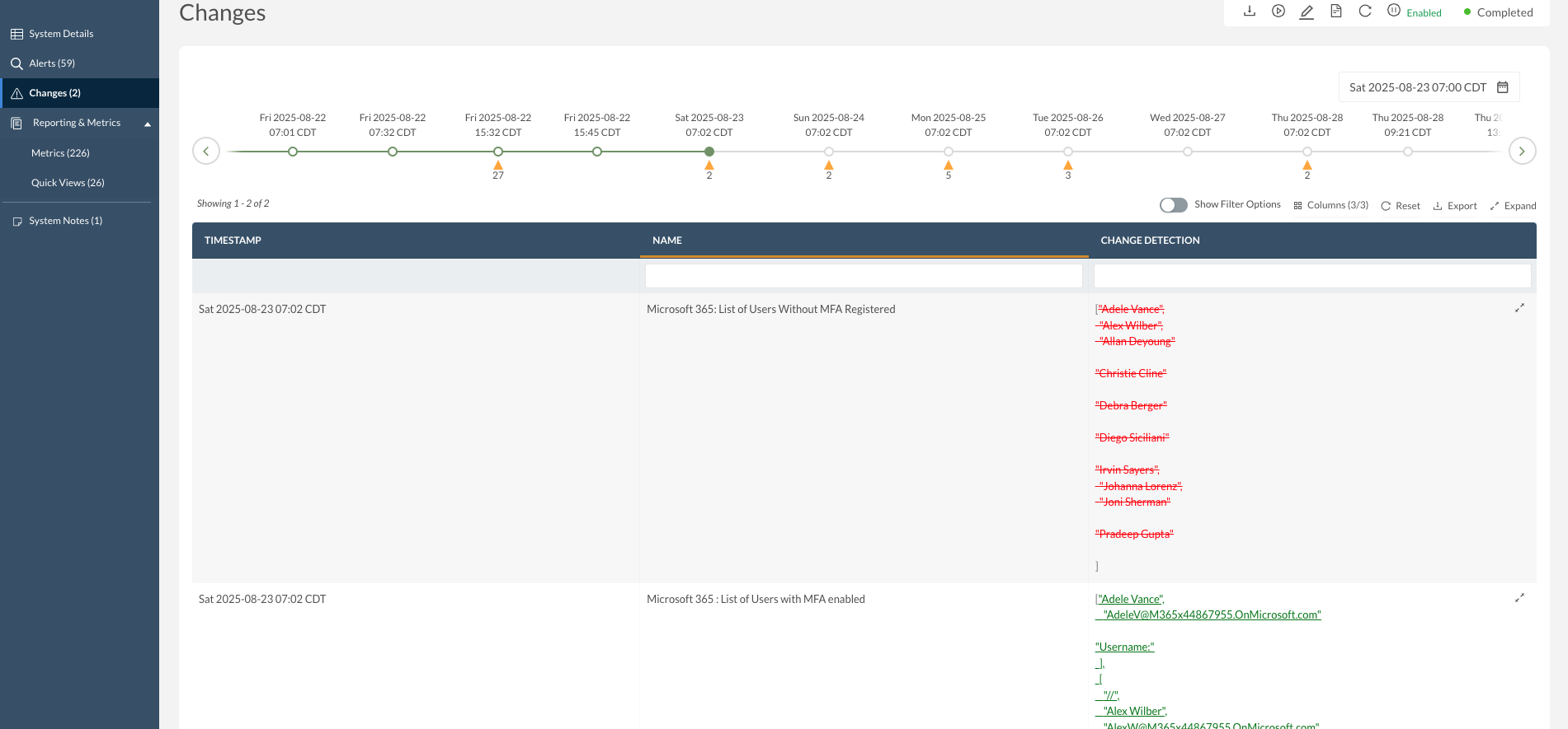 Configuration Change Timeline
